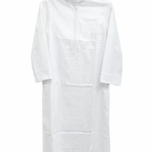 Men’s White Zipper Jubba | Premium Cotton Blend Islamic Thobe for Prayer & Daily Wear