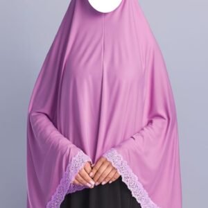 Elegant Lace Trim Khimar Hijab – Size 42 | Soft Premium Fabric