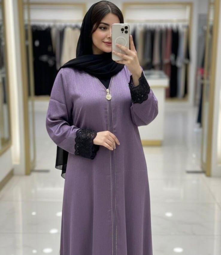 Women’s Front-Open Abaya with Contrast Piping | Elegant Modest Islamic Dress
