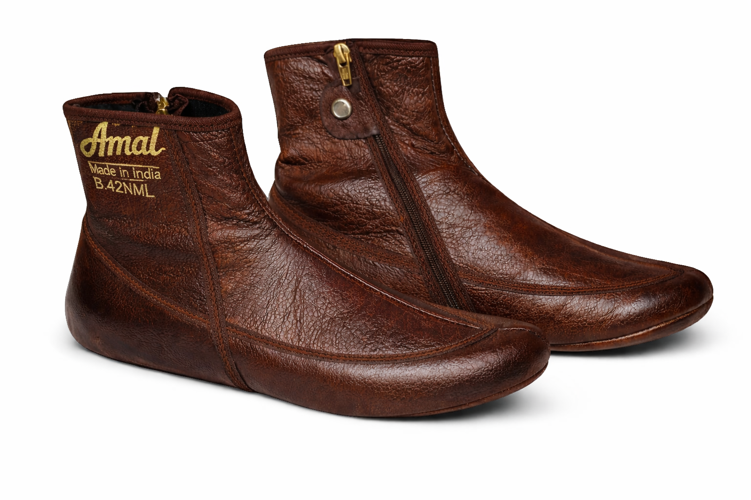 Premium Leather Socks for Men | Soft & Durable Traditional Footwear (Brown & Black) - Image 2